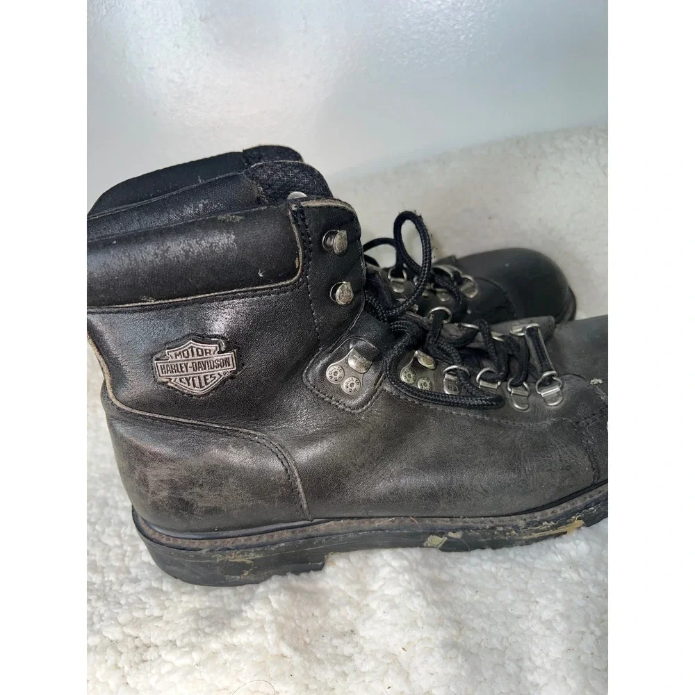 Harley Davidson Mens Black Leather Motorcycle Boots Lace Up Mid Calf size 11 1/2